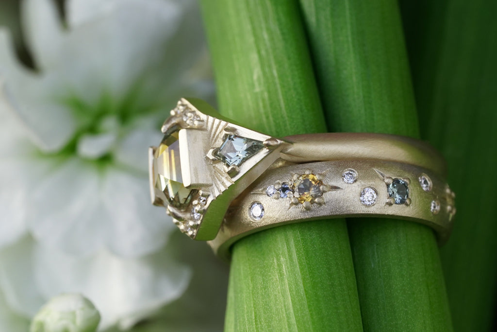 gold engagement ring inspired by constellations and astrology