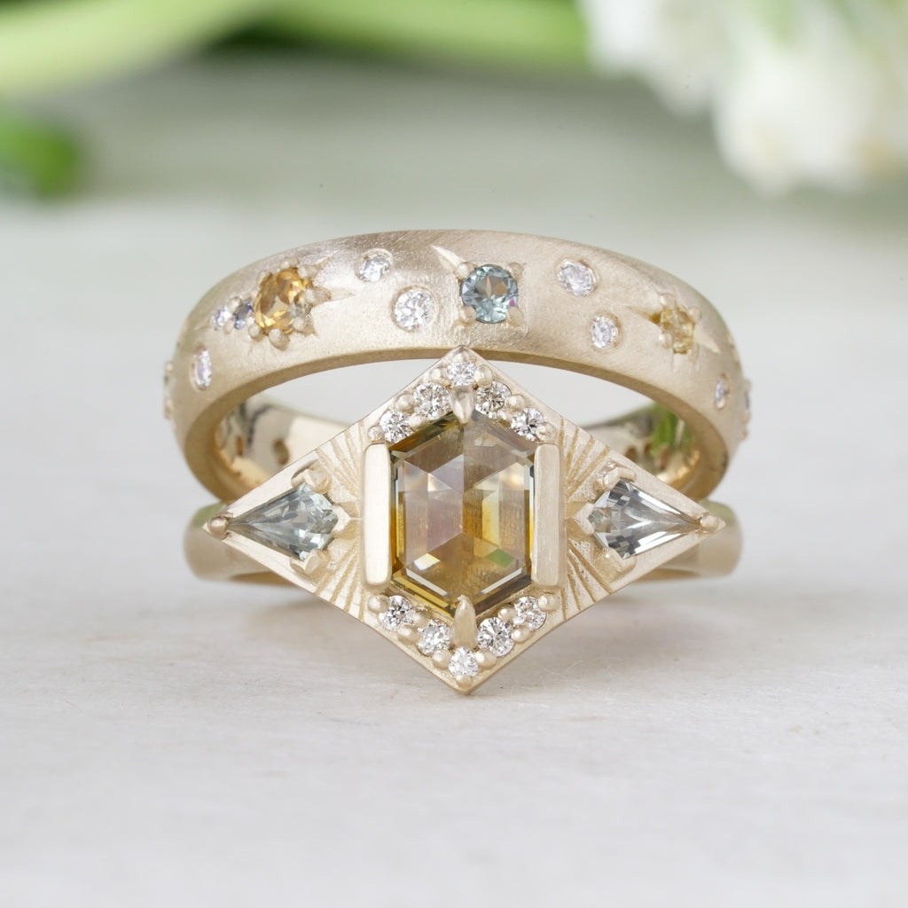 14k yellow gold constellation wedding ring for stacking