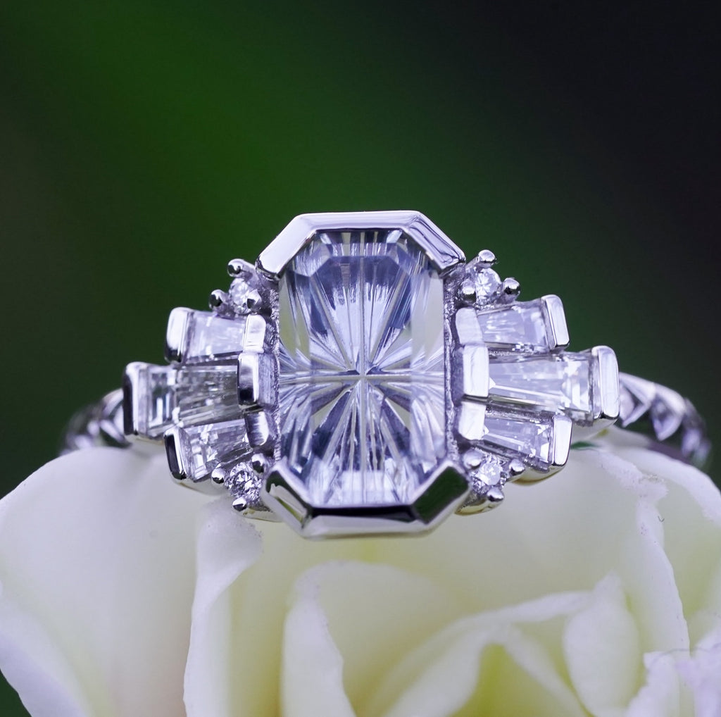 Platinum engagement ring inspired by 1920s design
